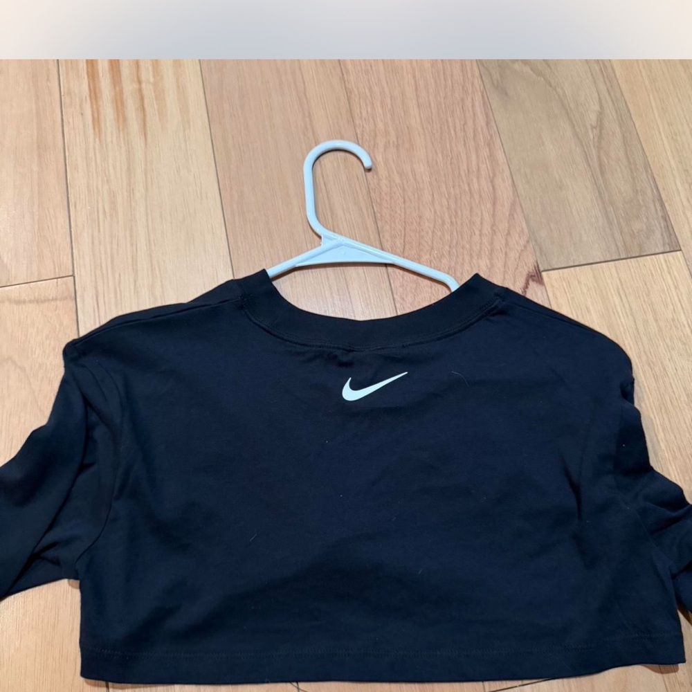 Nike Black Cropped Tee with White Swoosh Logo